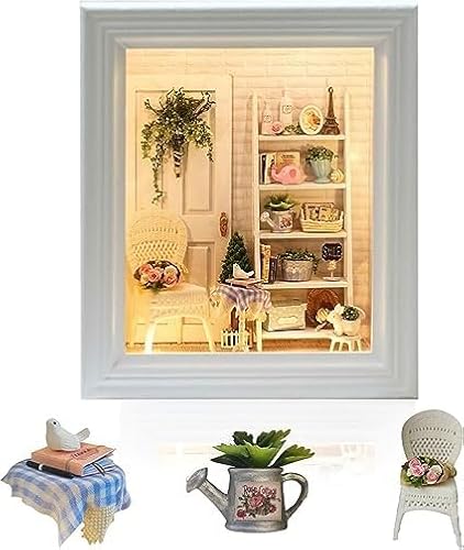 DIY Wooden Dollhouse Handicraft Miniature Kit-Kleine Hütte Modell & alle Möbel Gezeigt Holz-Bilderrahmen-Stil-Set Ausgestattet mit Möbeln und LED-Leuchten feine Heimdekoration A von ELZEM