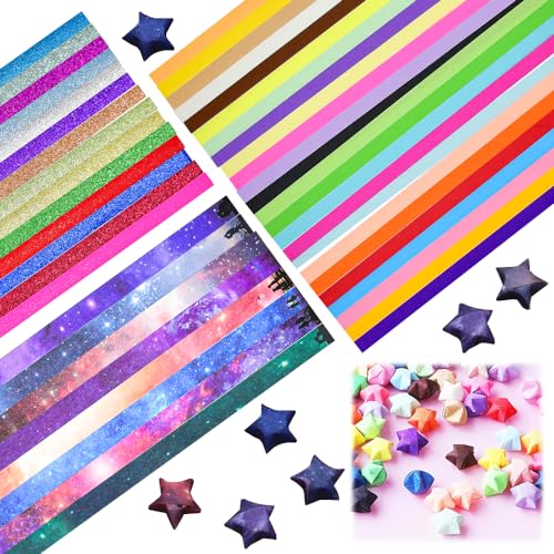 EMAGEREN 1436 Blatt Origami Sterne Papier, Regenbogenfarbe Origamisterne Papierstreifen Sterne Origami Star Paper Sternenhimmel Paper Star Strips Glitzer Sternenpapierstreifen für DIY von EMAGEREN