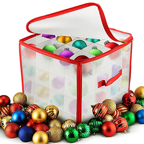 EMAGEREN Aufbewahrungsbox für Christbaumkugeln Weihnachtsschmuck Aufbewahrungsbox Plastik Sortierbox Weihnachtstasche mit Einsatz für 64 Kugeln für Holiday Dekorationen Zubehör (31 * 31 * 29cm) von EMAGEREN