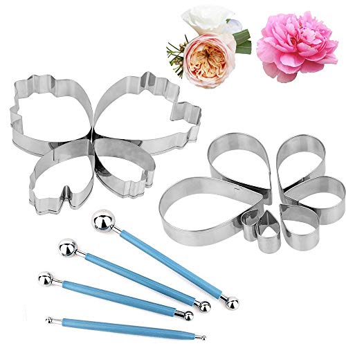 EMAGEREN Tortendekoration Modellierwerkzeuge 4 Stück Ball Stylus Werkzeuge Modellier-Werkzeug Set 7 Stück Rosenblüten Ausstechformen 4 Stück Peony Ausstecher Blume Set Fondant Prägewerkzeug von EMAGEREN