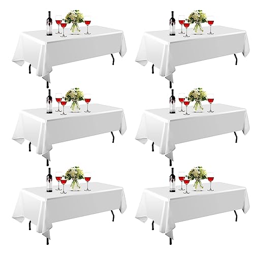 EMART Rechteckiger Tischrock 152 * 260cm, Outdoor Tischdecke Rechteckig 100% Polyester Verdickte, Geeignet für Bankett Hochzeit Party, Schmutzabweisend und Abwaschbar - Weiß, 6 Stück von EMART