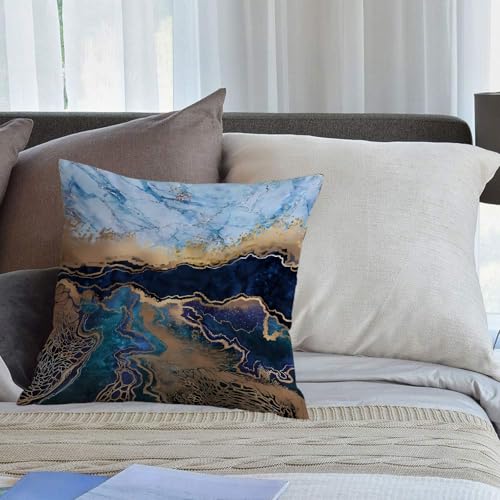 EMCLKS Designs Kissenbezug Männer/Frauen/Jungen/Mädchen Wohnzimmer Schlafzimmer Sofa Stuhl Kissenbezüge,Epoxidharz-Malerei, Kunstharz, Moderne Kunst, ungewöhnliche Textur, blau-weiß-goldene S,50x50cm von EMCLKS