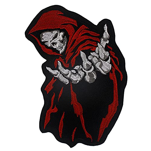 Totenkopf-Aufnäher zum Aufbügeln auf Aufnäher, Death-Aufkleber, Emblem, Jacke, Hot Iron on Patch, Biker, Rucksack, Abzeichen (groß, rot) von EMDO