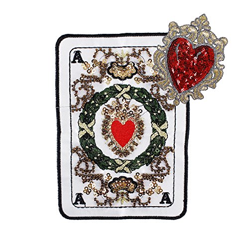 1 Set Perlen Poker-Karten Stickerei Applikation Pailletten Herz Abzeichen Stoff Patches Nähen auf Kleidung dekoriert Handwerk Nähen (A) von EMDOMO