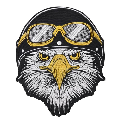 Adler-Stickerei Brille Adler groß bestickt Motorradjacke Biker Weste Rücken Patch Bügelbild Adler Emblem Zubehör von EMDOMO