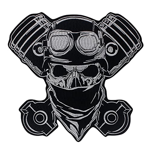 EMDOMO Aufnäher mit Helm, Totenkopf, Stickerei, Abzeichen für Kleidung, Punk, Jacke, Bügelbild, Zubehör von EMDOMO