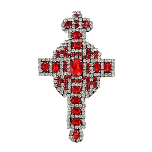 Aufnäher mit großem Kreuz, Perlen, Kristall, Strass, Kreuz-Design, Aufnäher, Applikation, zum Aufnähen, für Kleidung, Taschen, zum Selbermachen, Rot von EMDOMO