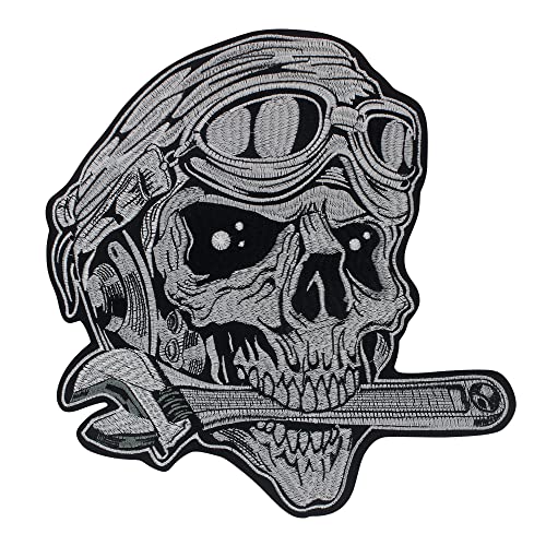 Aufnäher zum Aufbügeln, Motiv: Mechaniker Schraubenschlüssel, Totenkopf, bestickt, Zubehör, MC Rucksack Patches von EMDOMO