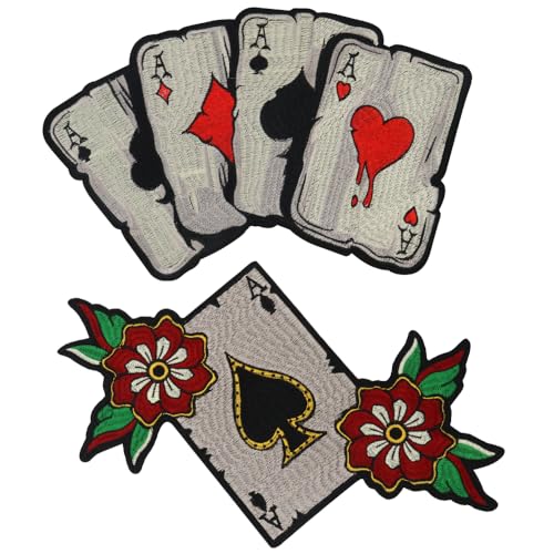 Blumenpoker bestickte Flicken zum Aufbügeln auf Pokeraufnäher, Stickapplikation, Punk-Abzeichen, DIY für Kleidung, Jacken usw. (C Mix 2 Stück) von EMDOMO