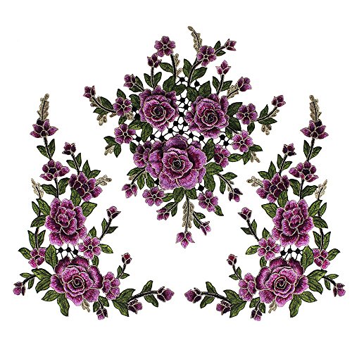 Blumenstickerei, 3D-Stickerei, Stoff-Patch, Aufnäher zur Verzierung Nähen T2612 violett von EMDOMO