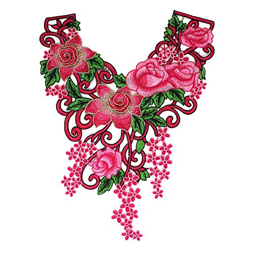 EMDOMO 3D große Blumenstickerei-Applikation mit Spitzen-Motiven, für Scrapbooking, für Kleidung, Tanzkleid, dekoriertes Handwerk, Nähen, 1 Stück (Pink) von EMDOMO