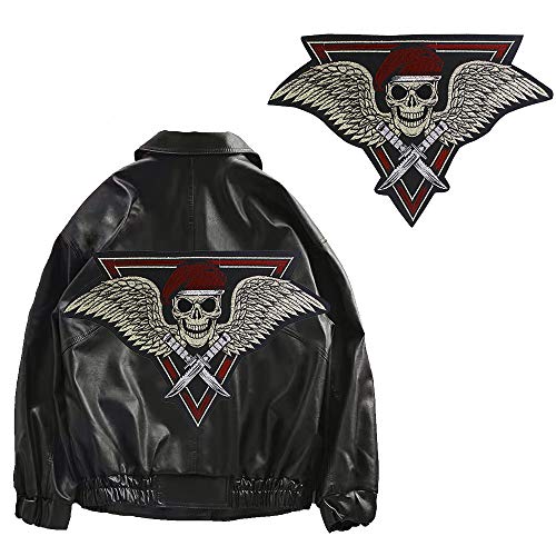 EMDOMO Punk Totenkopf Flügel Messer Stickerei Patches Eisen auf Kleidung Biker Motorrad Applique Abzeichen von EMDOMO