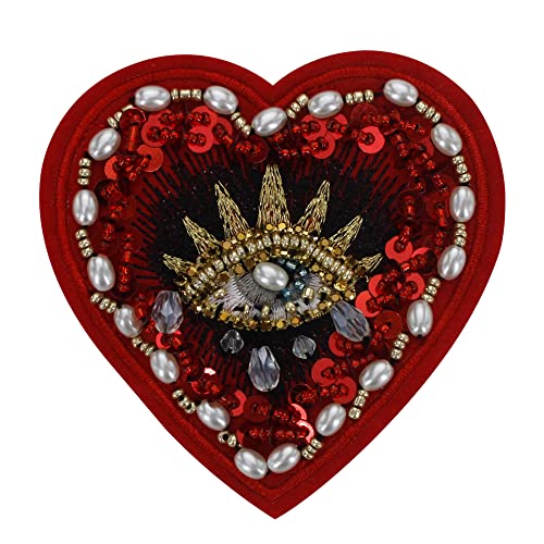 EMDOMO Craft Beaded Evil Eyes Patches Sacred Heart Applique Rhinestone Badge Sew on Handmade Clothing Decorated 2 Pieces (B) von EMDOMO