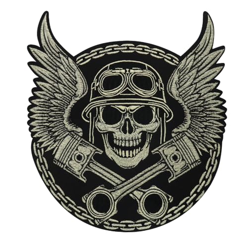 Große Stickerei Totenkopf Flügel Patches für Jacke Rücken Motorrad Biker Applikation Bügelbild 1 Stück von EMDOMO