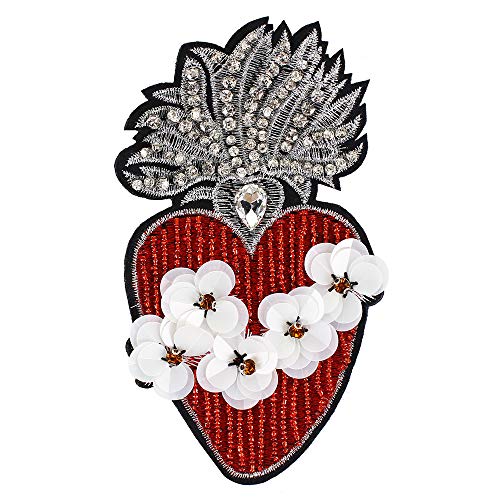 EMDOMO Perlenbesetzte Strass-Herz-Patches zum Aufnähen, Pailletten, Blumen-Applikation für Broschen, Kleidung, Hut, Stickerei, Abzeichen, 2 Stück von EMDOMO