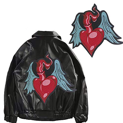 EMDOMO Stickerei Liebe Herz Flügel Aufnäher Zubehör Bügelbild Jacke hinten Motorrad Bike Badge 2 Stück von EMDOMO