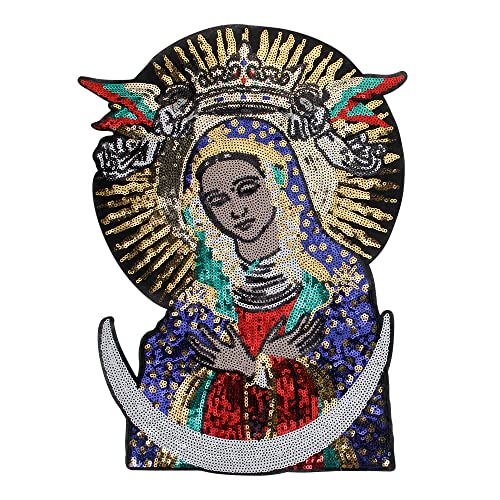 EMDOMO Virgen de Guadalupe Pailletten-Aufnäher, zum Aufnähen auf Kleider, Jacken, Taschen, "Our Lady Virgin Mary", Paillettenaufnäher, Verzierung von EMDOMO