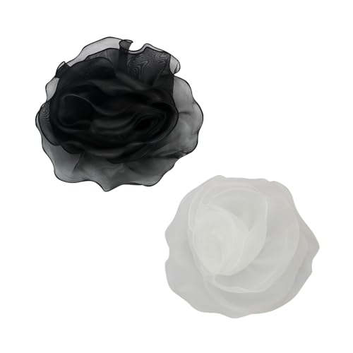 Große Blumen-Spitzenapplikation, exquisite 3D-Stickerei, schwarz-weiß, Blumenaufnäher, für Hochzeit, Brautkleid, Reparatur, Haarschmuck (2 Stück) von EMDOMO