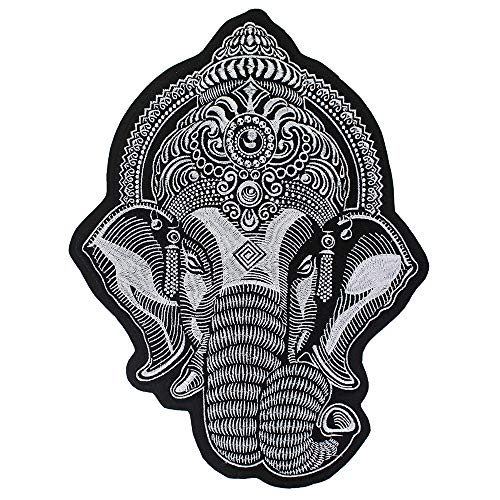 Große Ganesha Elefantenkopf-Stickerei, zum Aufbügeln auf Jacke, Biker, Scrapbooking, 1 Stück weiß von EMDOMO