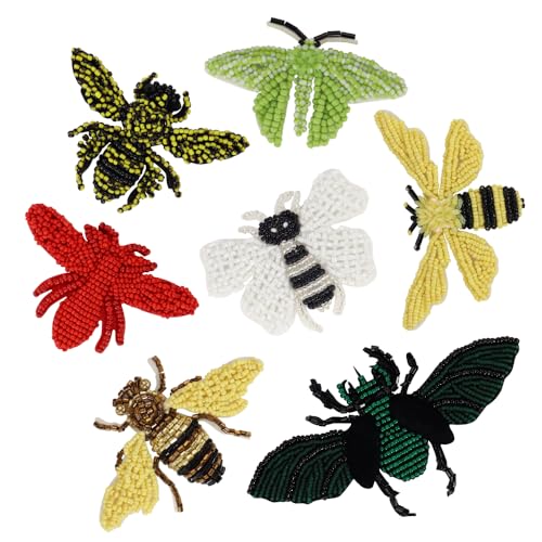 Handgefertigte Perlen-Aufnäher zum Aufnähen auf Biene, Schmetterling, Insekten, Applikationen, Deko-Abzeichen, Zubehör für Kleidung, Taschen, Hosen, Schuhe, Hüte, DIY-Projekte, 2 Stück (H-Mix 7 Stück) von EMDOMO