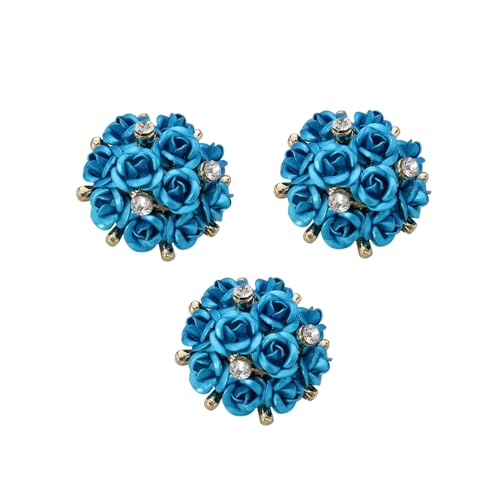 Kristallknöpfe, Blume, Rose, Metallknöpfe, verziert, Scrapbooking, Aufnähen, Strasssteine, Knöpfe für Kleidung, Mantel, 19 mm, 5 Stück (blau) von EMDOMO