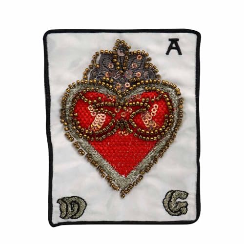 Perlen-Pailletten-Herz-Poker-Patches, Blumenstickerei, Applikation, Abzeichen für Jacke, T-Shirt, Dekoration, Nähzubehör, 2 Stück (C 2 Stück) von EMDOMO