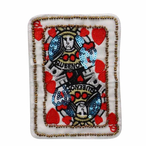 Perlen-Pailletten-Herz-Poker-Patches, Blumenstickerei, Applikation, Abzeichen für Jacke, T-Shirt, Dekoration, Nähzubehör, 2 Stück (D 2 Stück) von EMDOMO