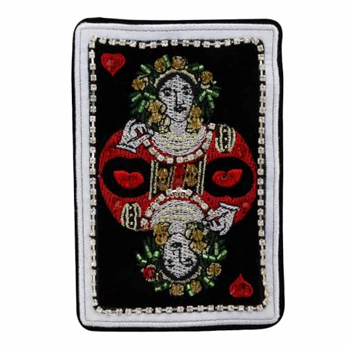 Perlen-Pailletten-Herz-Poker-Patches, Blumenstickerei, Applikation, Abzeichen für Jacke, T-Shirt, Dekoration, Nähzubehör, 2 Stück (E 2 Stück) von EMDOMO