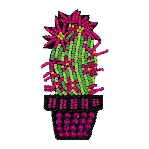 Perlen-Patches zum Aufnähen, Motiv: Kaktus, Kleidung, Kleid, Pflanze, Hut, Jeans, Kaktus, DIY, Strasssteine, Zubehör, 2 Stück (C) von EMDOMO