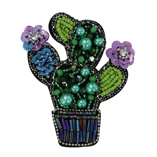 Perlen-Patches zum Aufnähen, Motiv: Kaktus, Kleidung, Kleid, Pflanze, Hut, Jeans, Kaktus, DIY, Strasssteine, Zubehör, 2 Stück (G) von EMDOMO