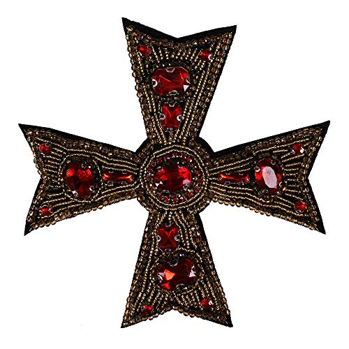 Perlen Rot Gold Kreuz Abzeichen Jacke Patches Applikation Motiv Scrapbooking Abzeichen Nähen auf Kleidung Schuhe verziert 1 Stück von EMDOMO