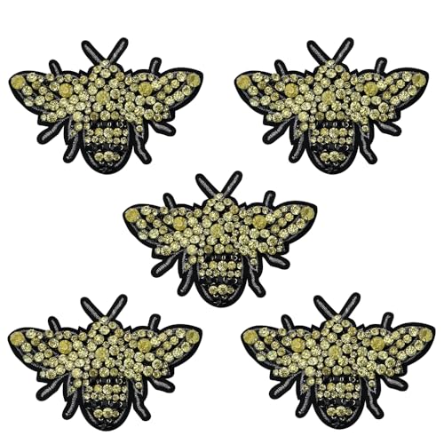 Perlen Strass Insekten Bienen Patches Bee Pailletten Applikation DIY für Jeans, Jacken, Scrapbooking, Handtaschen, Schuhe, Nähzubehör, 5 Stück (B 5 Stück) von EMDOMO