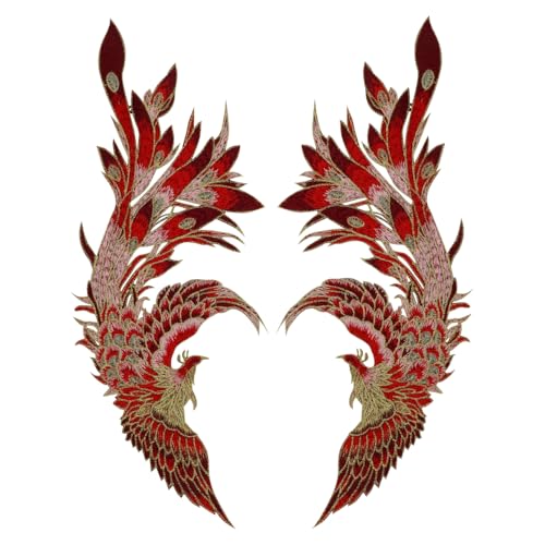 Phoenix Phenix Birds Red Gold Embroidered Appliques Sew on Patches Pair Patch for Gown Cheongsam Decoration von EMDOMO