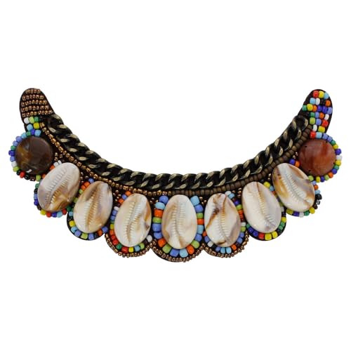Sibirische Halskette im ethnischen Stil, kurz, handgefertigt, gewebt mit ethnischen Minderheiten, böhmische Perlenquasten-Applikation, 2 Stück (C) von EMDOMO