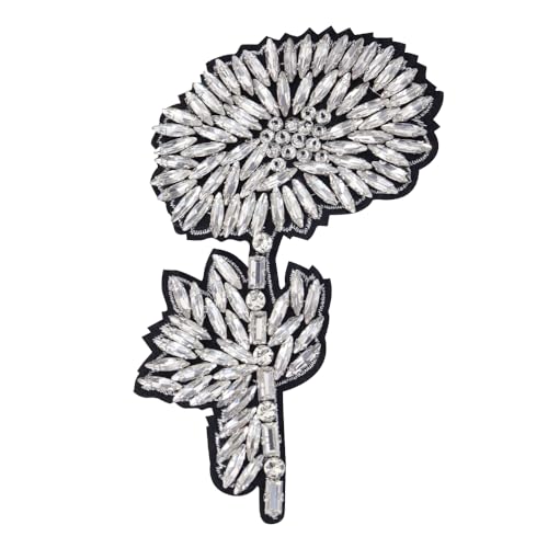 Silberne Blume, große Perlenstickerei, Strass-Stickerei, zum Aufnähen auf Perlen, Blumensequenz, Applikation, für Hochzeit, Brautkleid, Reparatur von Deko-Kleidung (klein) von EMDOMO
