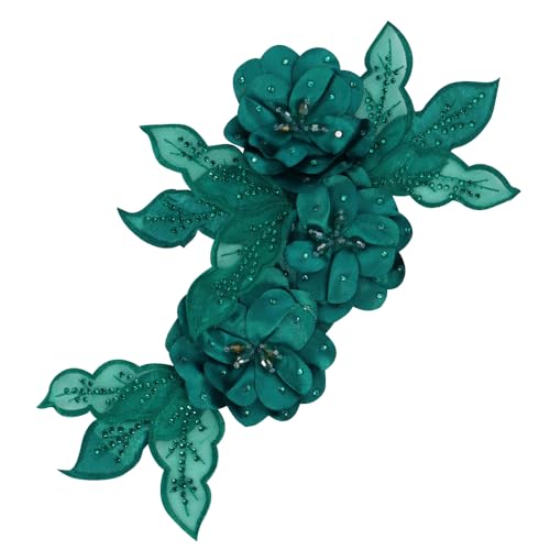 Stickerei Spitze Applikation Nähen Blume Stoff Kragen Patch Motiv Hochzeitskleid Kleid Braut DIY Handwerk Perlen Blume Applikation 2 Stück (Türkis) von EMDOMO