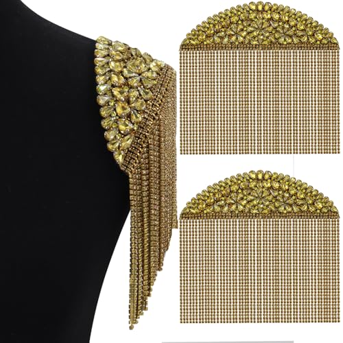 Strass-Schulterabzeichen, Quaste, Epauletten, Retro, goldene Schulter-Brosche, goldene Perlen, Patches, Gold, für Damen und Herren, Stoffuniform-Zubehör, 2 Stück von EMDOMO