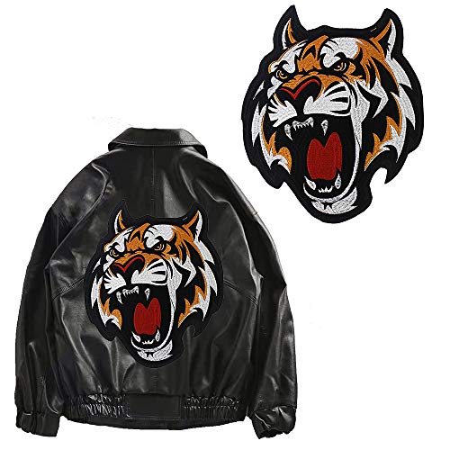 Tigerkopf-Stickerei zum Aufbügeln, Applikation für Herren, PU, Jacke, Rückseite, 1 Stück von EMDOMO