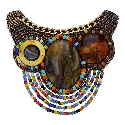 Vielseitige sibirische Halskette im ethnischen Stil, kurz, handgefertigt, gewebt mit ethnischer Minderheit, Persönlichkeit, böhmische Perlenquasten-Applikation, 2 Stück (D) von EMDOMO