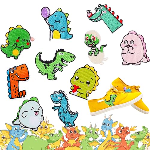 10 Stück Dinosaurier bestickte Aufnäher, Patches Aufbügeln Dinosaurier, Dinosaurier Aufnäher Applikation, Kann Aufgebügelt Oder Angenäht Werden, für DIY T-Shirt, Jacken, Jeans, Rucksäcke, Kleidung von EMHTHME