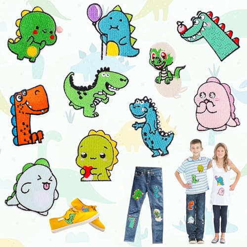 10 Stück Dinosaurier bestickte Aufnäher, Patches Aufbügeln Dinosaurier, Dinosaurier Aufnäher Applikation, Kann Aufgebügelt Oder Angenäht Werden, für DIY T-Shirt, Jacken, Jeans, Rucksäcke, Kleidung von EMHTHME