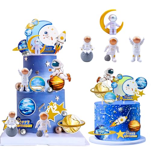 24 Stück Astronaut Kuchen dekorieren, Weltraum Astronaut Cupcake Topper, Astronauten Tortendeko, Rakete Geburtstag Kuchendekoration Kuchendeko, für Kinder Junge Mädchen Babyparty von EMHTHME