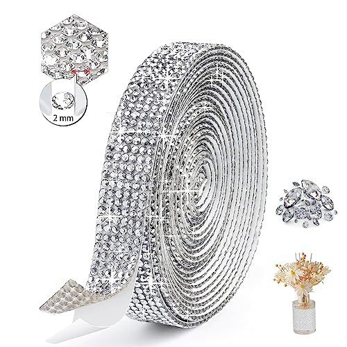 3 Yards Selbstklebende Kristall Strass Diamant Band, Kristall-Strass-Diamantband, Kristall-Strassband-Aufkleber, mit 2 mm Strass, für Hochzeit Geburtstag Dekoration Kunsthandwerk (Silver,6 Row Strass) von EMHTHME