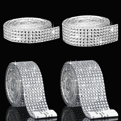 4 Rollen Diamant-Band, Acryl Strass Diamant Band, Selbstklebende Kristall Strass, Silber Acryl Diamant Mesh Band Strass Band, Diamant Band, für Hochzeit Geburtstag Deko Kunstwerke Bastelarbeiten von EMHTHME