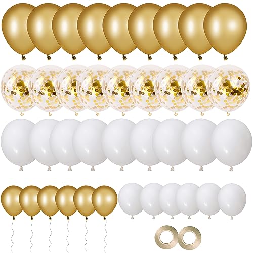 70 Stück Luftballons Gold Metallic, Luftballons Gold Weiß Konfetti Luftballons Hochzeitsballons Gold Metallic Ballons Helium Ballon für Babyparty Geburtstag Hochzeit Mädchen Party Dekoration von EMITUOFO