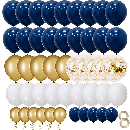 70 Stück Luftballons Blau, Luftballons Geburtstag Metallic Gold Blau Weiß Luftballons Helium Latex Ballon Ballon Konfetti Ballon für Geburtstag, Hochzeit, Babyparty Party Dekoration von EMITUOFO