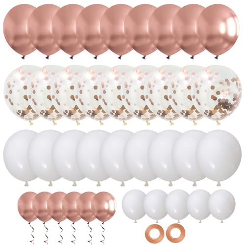 70 Stück Luftballons Roségold Weiß Ballons Rosé Gold Konfetti Luftballons Latex Helium Ballons für Hochzeit Verlobung Valentinstag Bride to be Geburtstag Taufe Kommunion Partydekorationen von EMITUOFO