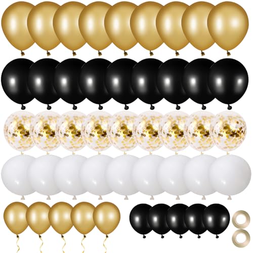 70 Stück Luftballons Schwarz Gold Latex Ballon Helium Luftballons Metallic Konfetti Luftballons Geburtstag für Hochzeit Valentinstag Taufe Kommunion Party Dekoration von EMITUOFO