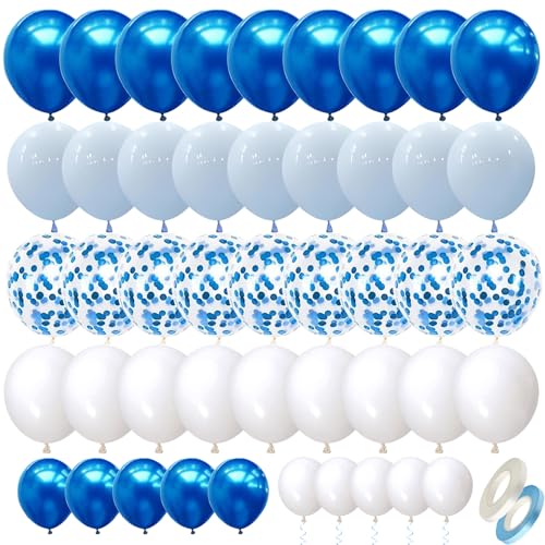 Luftballons Blau Geburtstagsdeko, 70 Stück Blaue Luftballon Metallic Ballons Blau Konfetti Luftballons Helium Ballons Luftballon Weiße für Junge Taufe Babyparty Hochzeit Party Deko (Blau) von EMITUOFO