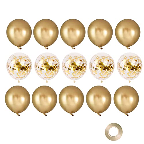 Gold Konfetti Luftballons, 15 Stück Luftballons Metallic Latexballons Helium Luftballons für Geburtstags Babyparty Abschluss Hochzeitsdeko Partydeko von EMITUOFO